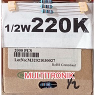 220K RESISTOR 1/ 2WATT 1% RESISTOR 0.5WATT 220K METAL FILM TAIWAN