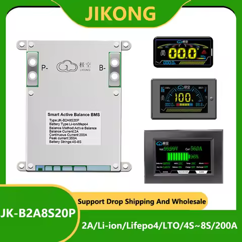 JK BMS JK-B2A8S20P 200A JKBMS Smart 2A Active Balance 18650 Lifepo4 Battery Li-ion 4S 12V 5S 6S 7S 8