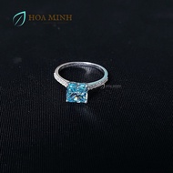 Nhẫn bạc nguyên chất bọc đá Nam Phi xanh Aqua vuông màu xanh aqua size 7 li đính tấm đẹp OS22602F Ho