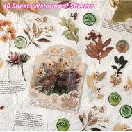 40 Sheets Waterproof Stickers, Journal Stickers, Floral stickers Kids Decals, PET Journal Materials 