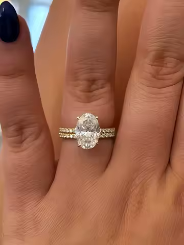 4.5CT Oval Cut Full Moissanite Engagement Ring for Women S925 Silver Plated 18K Gold Hidden Halo Dia
