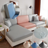 Grey Waterproof Leather Sarung Kusyen Bujur Sofa Seat Cushion Cover Elastic Patchwork Sofa Cover 1/2/3/4 Seater L Shape Universal Back Cushion Cover Corner Sofa Pets Kids Furniture Protector Sarung Sofa Living Room Decorate