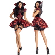 ฮาโลวีนโปร่งใส Gothic ผู้หญิง Evil Demon คอสเพลย์เครื่องแต่งกายแวมไพร์เซ็กซี่สีแดงชุดประสิทธิภาพสําห
