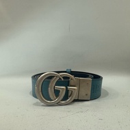 Gucci 643847 藍黑色雙面銀釦皮帶 90/36