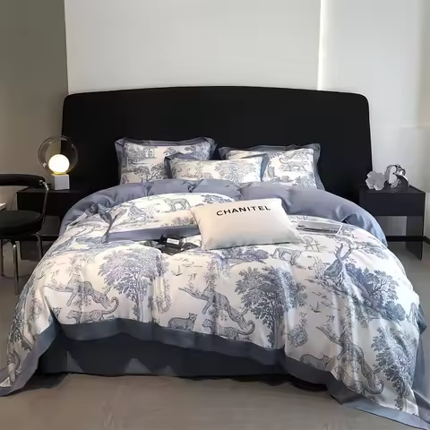 Svetanya Lyocell Bedding Set Forest Plants Leopard Print Duvet Cover Sets Sheet Pillowcases Underwea