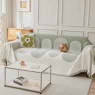 Thicken Chenille Green Sofa Cover Sofa Blanket Simple Geometrical Cushion Ins Wind Sand Hair Towel F
