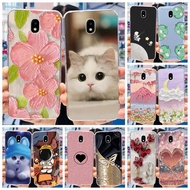 For Samsung Galaxy J7 Pro J7 (2017) J7Pro SM-J730F J730G Cute Flower Cat Painted Soft Silicon Black Phone Case