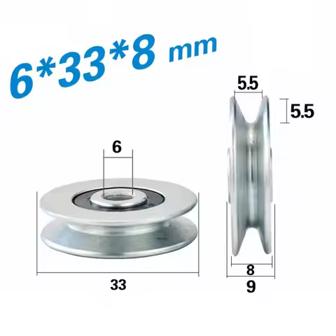 1PC 6x33x8mm V Groove Bearing Round Pulley Steel Wire Over Line Lifting Wheel Guide Wheel Mechanical