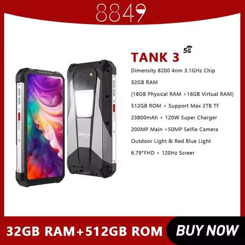 Unihertz 8849 Tank 3 Rugged Smartphone Android 14 23800mAh 5G Outdoor Cell Phone Unlocked 32GB +512G