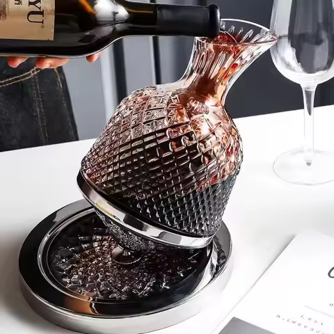 High end crystal glass 360 degree rotating decanter drum 1500ml decanter wine dispenser inflator mir