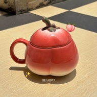 LUCKY PINK WHITELINE PEACH LID MUG cute mug beautiful mug fruit motif mug cute gift glass