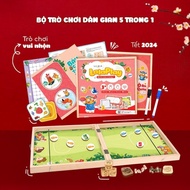 5-in-1 folk game set (O mandarin box, crab and fish gourd, checkers, throwing flags, dice)