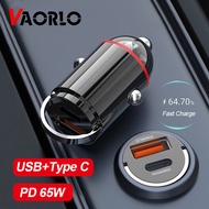 VAORLO QC3.0 PD 65W Car Charger USB+Type C  Dual Port 12V 24V Fast Charger Adapter Mini Universal Fast Charge Car Charger Car Accessories Compatible With Samsung Huawei OPPO iphone 14 13 Pro