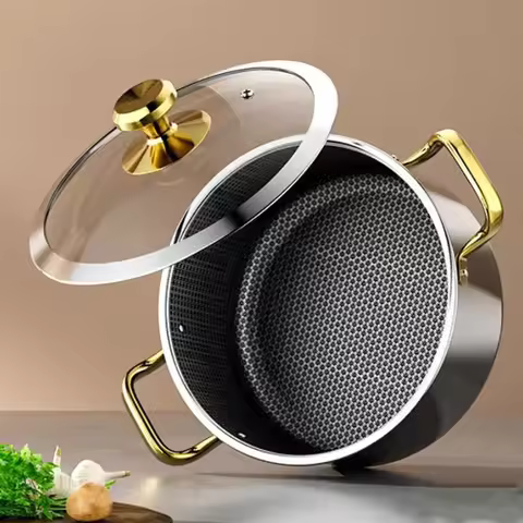 Stainless Steel Soup Pot Honeycomb Non-stick Pot with lid Household Hot Pot Induction Cooker Gas Sto
