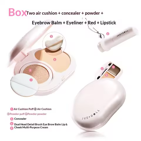Judydoll Portable Facial Comprehensive Disc Small Powder Box Air Cushion Powder Concealer Lipstick E