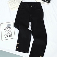 2026 Fashion 2026 High Waist Slit Black Straight Jeans Women 2023 New Style Eight Points Nine Points