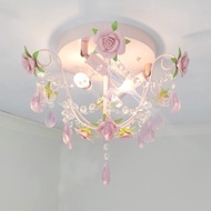 Pastoral Romantic Bedroom Ceiling Lamp Pink Princess Girl Room Lamp Iron Lamp Rose Cloakroom Lamp Fo