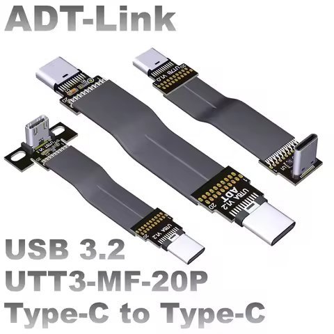 ADT-Link 20G USB 3.2 Type C Gen2x2 Flat Ribbon Cable Fold 90 Angled Extender OTG Data Charge FPC FPV