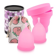 Menstrual Cups Set of 2 Sizes with Collapsible Silicone Foldable Cleaning Cup and Storage Bag, Reusa