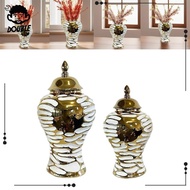 [ Porcelain Ginger Vase with Gold Handmade Multifunctional Decorative Temple
