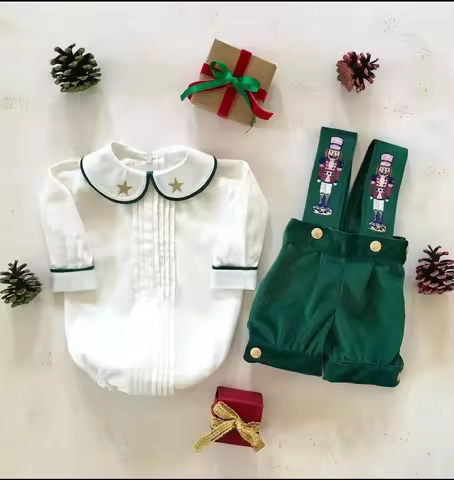 0-6Y Baby Boy Autumn Winter Nutcracker Embroidery Green Outfit Suit for Party Birthday Photography H