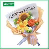 Eco-friendly Floral Gift Handmade Wool Flowers Handmade Crochet Flower Bouquet – Knitted Cotton Thre