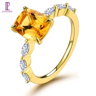 Hot Style 1.7ct Silver Ring 925 Sterling Silver Original Natural Citrine Ring Gold-Plated Cushion Sh