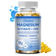 Daitea Magnesium Glycinate + Zinc Supplement - with Vitamin D3 & B6 - Boosts Immune System, Supports