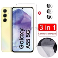 3 in 1 Samsung A55 5G Tempered Glass For Samsung A15 A25 A35 A55 A05 A05s A23 A73 Screen Protector Lens protector And Carbon Fiber Back Film