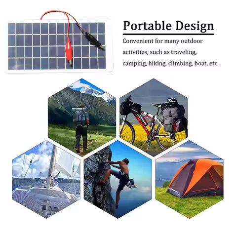 AB41-2X 5W 12V Polysilicon Solar Panel Outdoor Portable Waterproof Charging Panel With Clips Can Cha