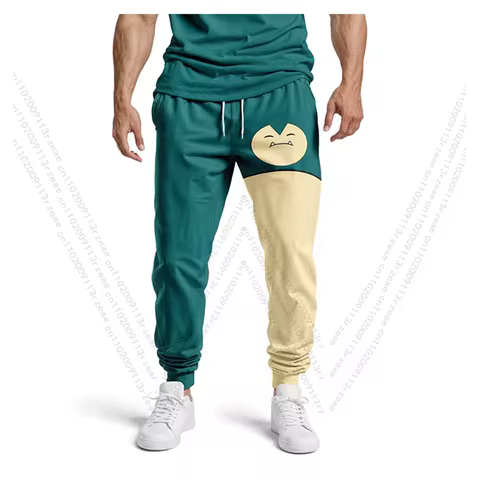 Snorlax Pokemon Trousers Men's Anime Cosplay Costume Print Casual Street Sweatpants Sports Outdoor M