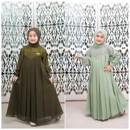 Gamis Anak Inara Ceruty Baby Doll Kombinasi Brokat | Inara Dress Kids Free Pasmina | Baju Muslim Anak 5 Tahun Sampai 14 Tahun