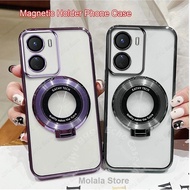 Phone Case Vivo Y16 Y76 Y02s Y15s y15a Y50 Y30 Y31 Y51 Y72 5G Transparent Soft Cover Magnetic Bracke