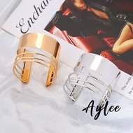 [Aylee]Wide Side Metal Bracelet Hollow Alloy Punk Bracelet Women Adjustable Open Punk Bracelet B737