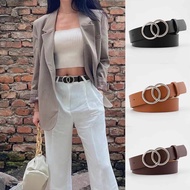 in stock Fashion Leather Women Waist Belt Double Round Buckle Ladies Belt Black White Women Dress Be