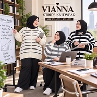 PLUSSIZE MURAH BLOUSE KNITWEAR PEREMPUAN STYLE MUSLIMAH KOREAN FASHION BAGGY STRIPES Vianna (#1711) 