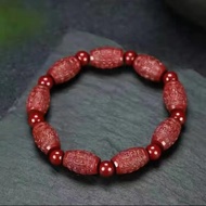 Natural cinnabar barrel bead bracelet 天然朱砂水桶珠手链