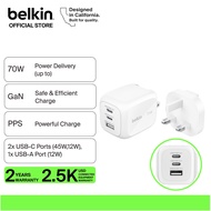 Belkin WCH018myWH BoostCharge Pro 3-Port GaN Wall Charger 70W + International Plug Tip (iphone17sams