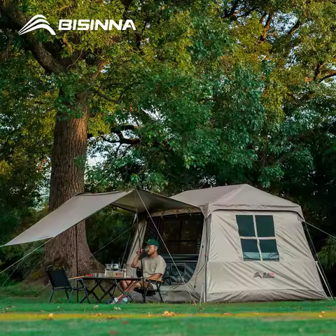 BISINNA One-touch Ridge Type Tent Titanium Glue 3-4 Person Outdoor Automatic Camping Family Tent