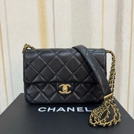 近全新💕 Chanel 24C Caviar Mini Classic Flap Bag 新款黑金魚子醬牛皮三鏈條大Mini