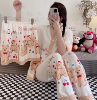 #Cand 3 in 1 Korean Cotton Printed Sleepwear Pajama Set Terno for Women(One size)