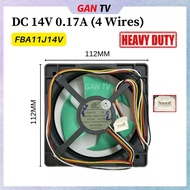 Heavy Duty DC14V 0.17A (4 Wires) 112*112*25mm FBA11J14V Refrigerator Axial DC Fan Motor Blower GANTV