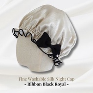 日本製可水洗蠶絲睡帽 Ribbon Black Royal 生日禮物 緞帶滾邊