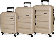 Flex Suitcase Set Beige 54/64/74 cm Hard Shell ABS Combination Lock 182L 4 Wheels Hand Luggage, beig