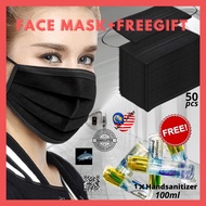 [HOT ITEM] 50Pcs Black Colour Disposable Mask 3Ply + 1 Handsanitizer