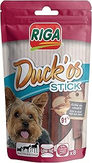 Riga - Duck'Os Stick - 8 Duck Dog Treats - Protein Treats - No Dyes or Additives - Pack of 4