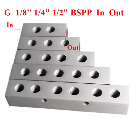 G 1/8" 1/4" 1/2" BSP Female 2 3 4 5 6 Ways Aluminium Alloy Distributor Manifold Splitter Block Pneum