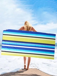 快乾吸水250gsm微纖維五色條紋印花沙灘墊/瑜珈墊/披肩/毛毯,適用於旅行、露營、游泳和野餐。有70*140沐浴巾或更大的90*180沙灘浴巾可選。