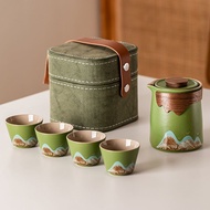 Hot-Selling Coarse Pottery Travel Tea Set Portable One Pot Four Cups Quick Tea Cup Anti-Scald Tea Po