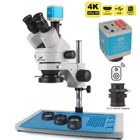 3.5-90X Zoom Trinocular Stereo Microscope Set + 2K 4K 48MP 55MP HDMI USB VGA Video Camera + 1X 0.5X 